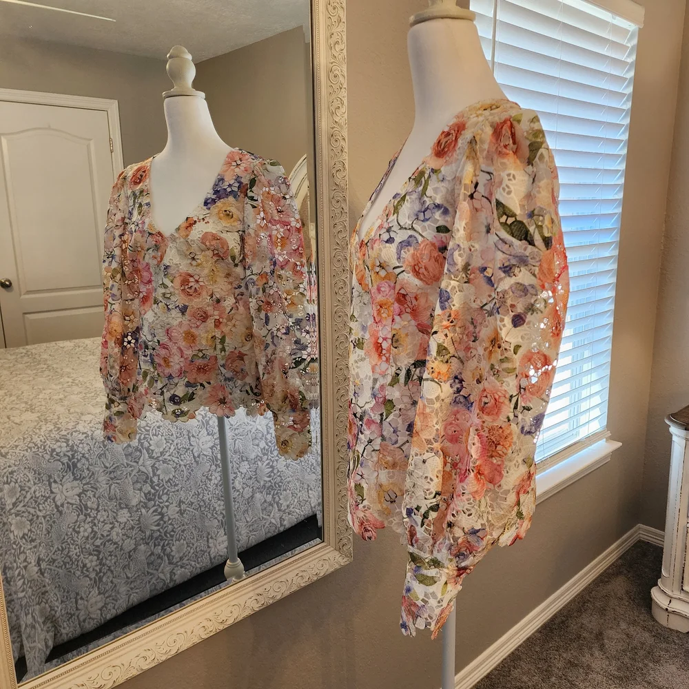 Boston Proper Multicolor Floral V-Neck Top - Picture 8 of 11